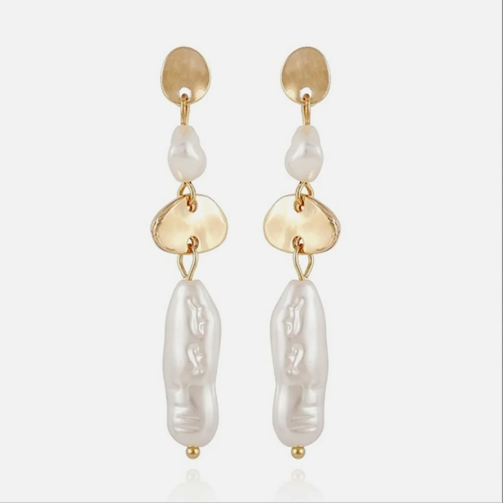 Gold Tone Pearl Linear Imitation Pearl Drop Earrings